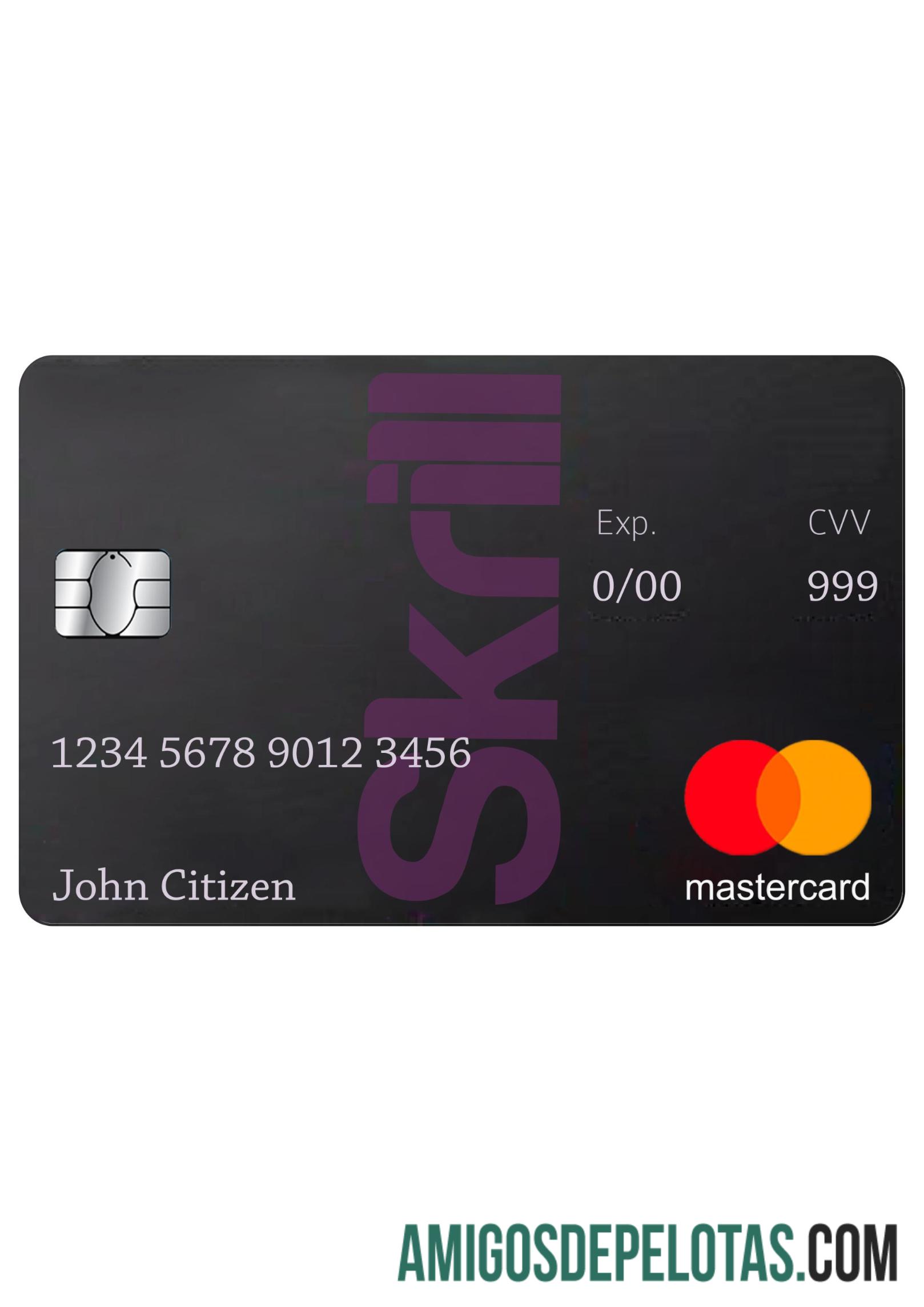 imprimível Modelo de cartão de débito Skrill Mastercard em formato PSD, totalmente editável